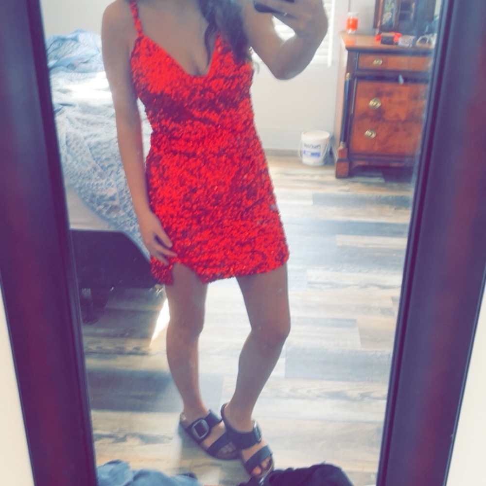 Red Sequin Mini Dress - Women's Sparkle Party Dress